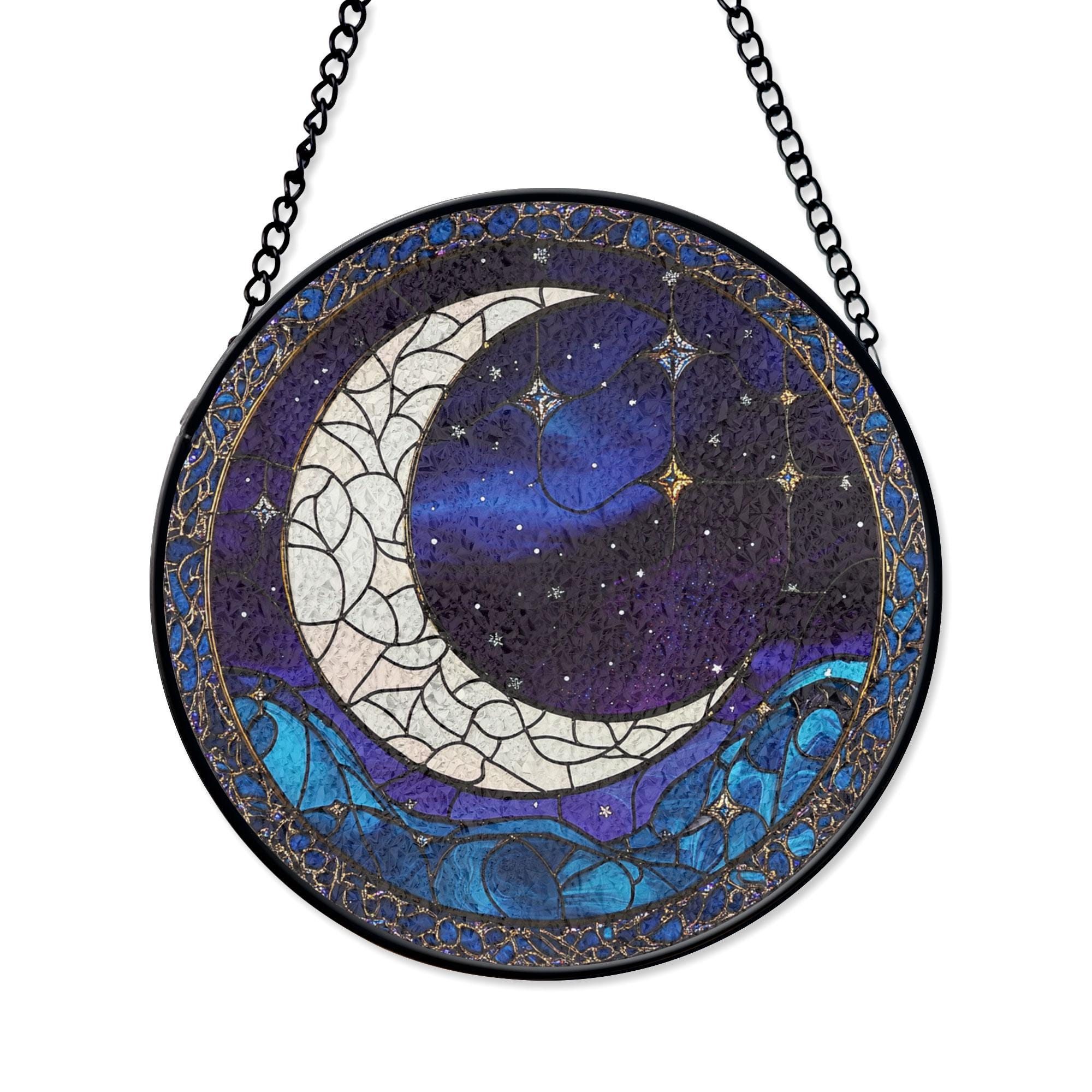 三日月と星空のステンドグラスパネル（窓や壁の装飾用） - Etsy 日本