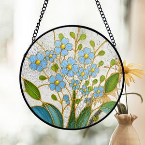 Forget Me Not Suncatcher, Delicate Blue Floral Window Decor, Botanical Style, Glass Panel, Nature Lover Gift, Mom Gift for Mother's Day