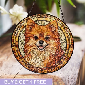 Pomeranian Stained Glass Panel – Bright and Cheerful Dog Art Decor for Home, Perfect for Pomeranian Lovers