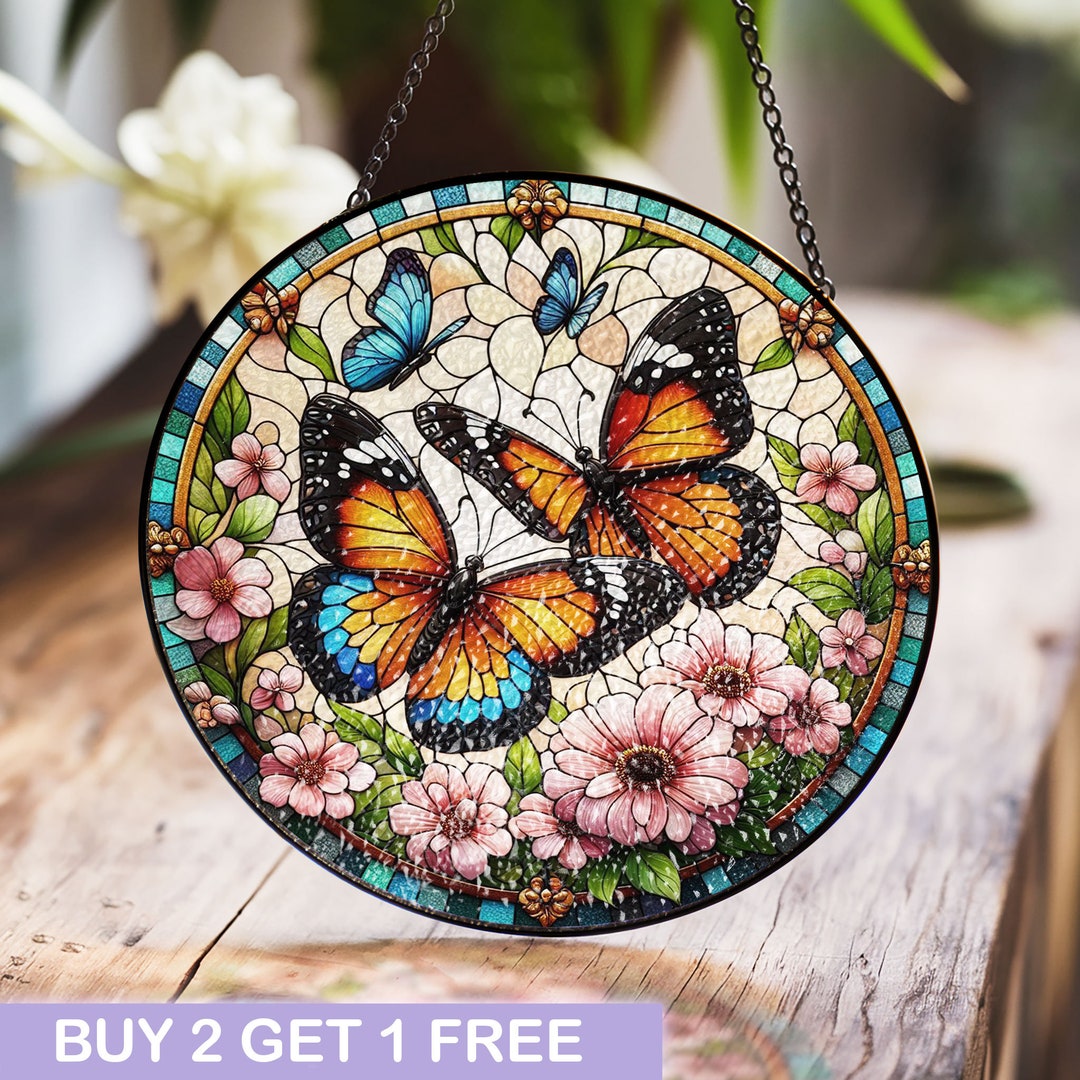 蝶と花のステンドグラスアート – 蝶好きのための、自然にインスパイア