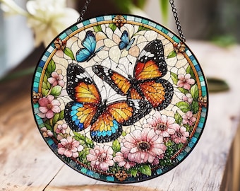 蝶と花のステンドグラスアート – 蝶好きのための、自然にインスパイア