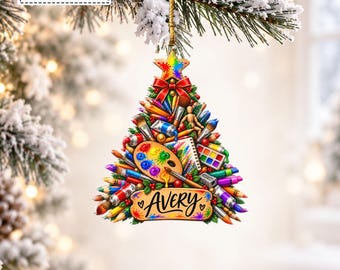 Custom Painter Artist Paint Brushes Palette Pencil Tree Bauble, Art Teacher Craft Studio Keepsake Pendant, Gift for Artist