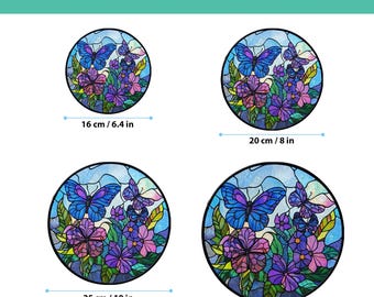 蝶と花のステンドグラスパネル、鮮やかな丸窓装飾 - Etsy 日本
