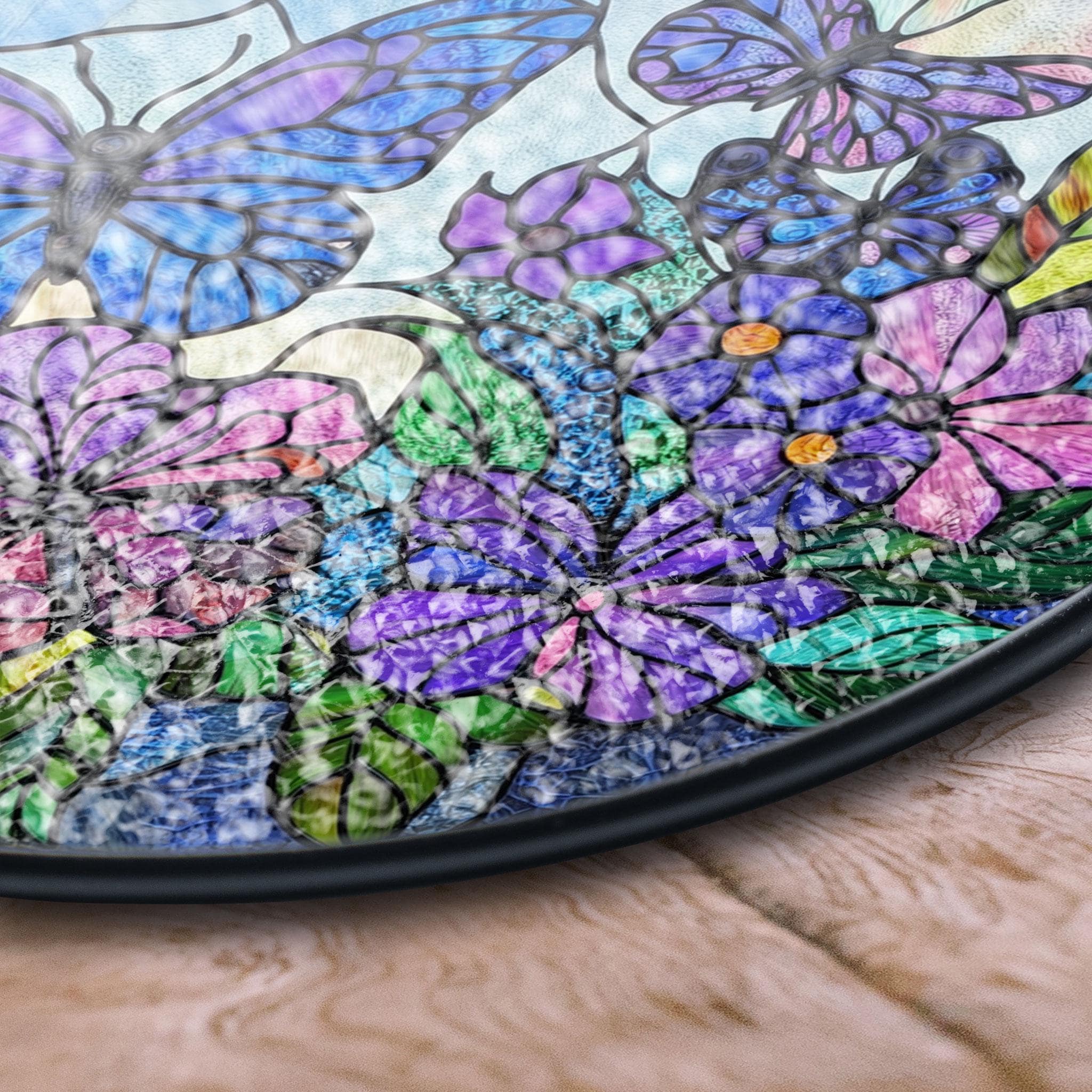 蝶と花のステンドグラスパネル、鮮やかな丸窓装飾 - Etsy 日本