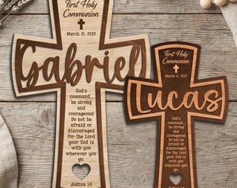 Personalized Communion Cross Sign, Custom Name Catholic Gift, First Holy Communion Keepsake, Religious Wooden Cross Decor