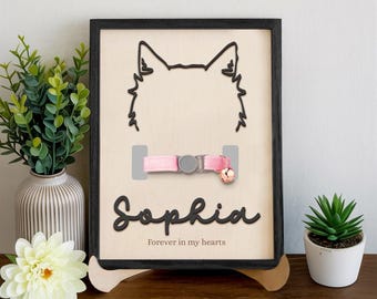 Personalized Cat Collar Frame, Pet Memorial Gift, Cat Shadow Box Art, Custom Pet Name Keepsake, Cat Tribute Frame, Pet Loss Display