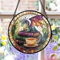 Dragon Stained Glass Suncatcher, Fantasy Book Lover Decor, Tea and Coffee Art, Mystical Window Hanging, Gift for Readers product logo