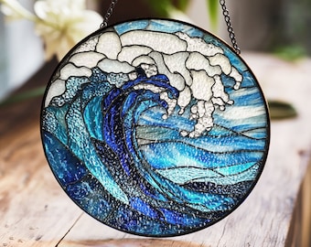 海の波 #1：ステンドグラス風の窓掛け - Etsy 日本