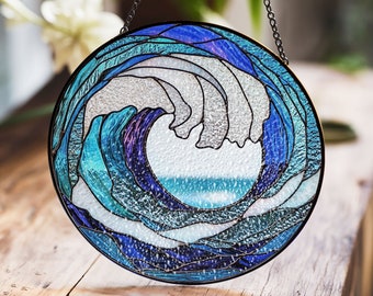 海の波 #2：ステンドグラス風の窓掛け - Etsy 日本