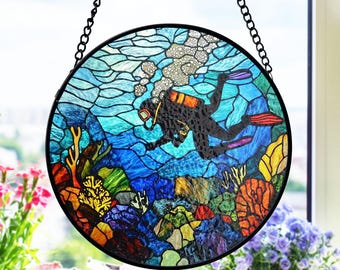 クラゲ：ステンドグラス風の窓飾り - Etsy 日本