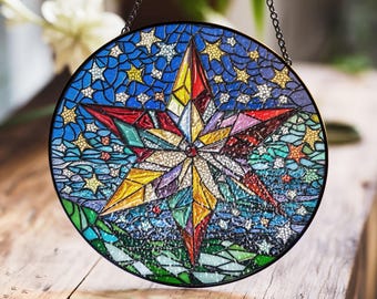 手作りのステンドグラスの星：天体モチーフの窓飾り - Etsy 日本
