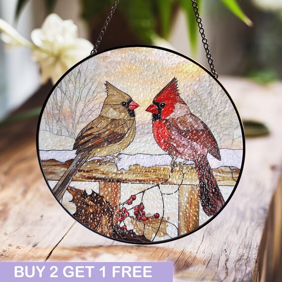 Vetrate artistiche con motivo cardinale, regalo per gli amanti degli