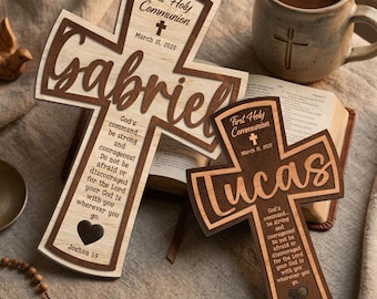 Personalized First Holy Communion Cross, Custom Name Cross Gift, Catholic Communion Keepsake, Religious Wood Decor for Kids