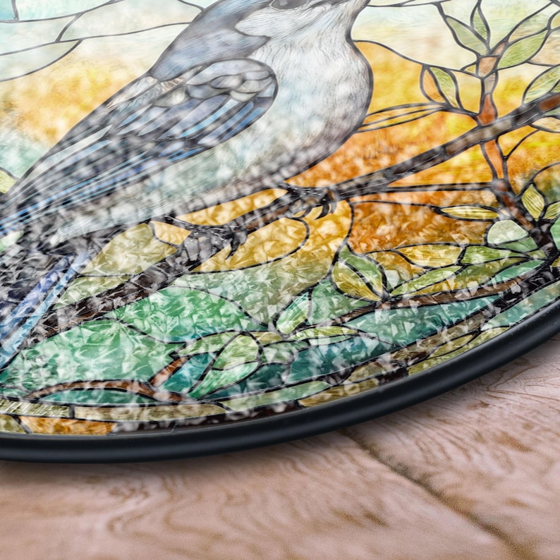 Mocking Window Mockingbird Stained Glass Window Panel With Vibrant Yellow and Green ...