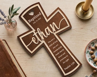 Personalized Baby Baptism Cross, Custom Name Religious Gift, Christening Keepsake, Psalm 139 Nursery Decor, Wooden Cross Sign