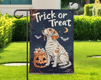 Trick Or Treat Dog Garden Flag, Halloween Mummy Beagle Yard Flag, Cute Pet Lover Fall Outdoor Decor, Spooky Porch Flag Sign