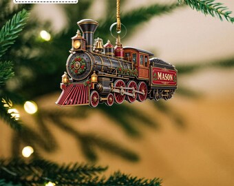 Custom Vintage Christmas Steam Locomotive Train Express Bauble, Railroad Transportation Enthusiast Keepsake Pendant, Gift for Son