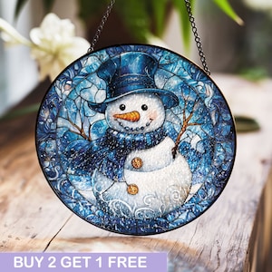Snowman Stained Glass Suncatcher, Christmas Decor, Holiday Window Hanging, Perfect Christmas Gift, Festive Ornament for Home