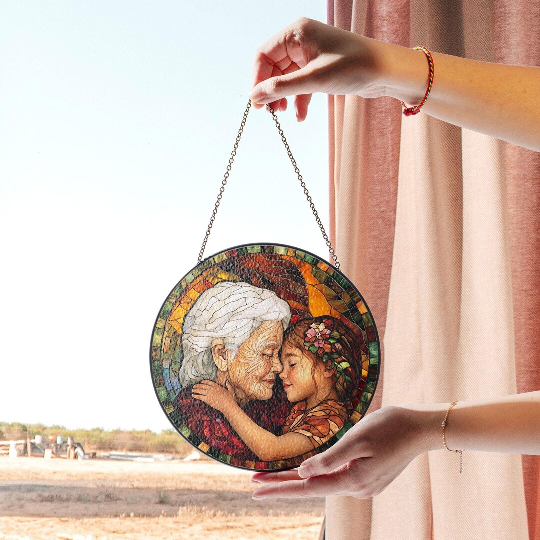 Christmas Gifts For Grandparents Personalized Grandma And Grandkids Portrait Faux Stained Photo Gifts