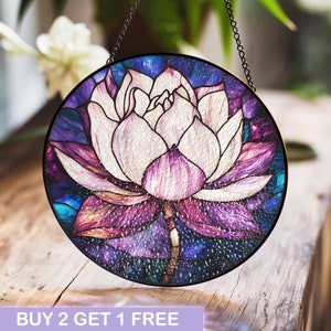 Stained Glass Purple Lotus Suncatcher,Unique Lotus Lovers Gift, Elegant Home or Kitchen Decor, Perfect for Mother&#39;s Day
