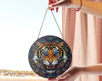 鮮やかな虎のステンドグラス窓掛け - 野生動物アート装飾 - Etsy 日本