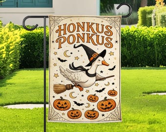 Honkus Ponkus Halloween Garden Flag, Witch Goose Yard Flag, Funny Spooky Pumpkin Garden Decor, Cute Fall Porch Flag For Goose Lovers