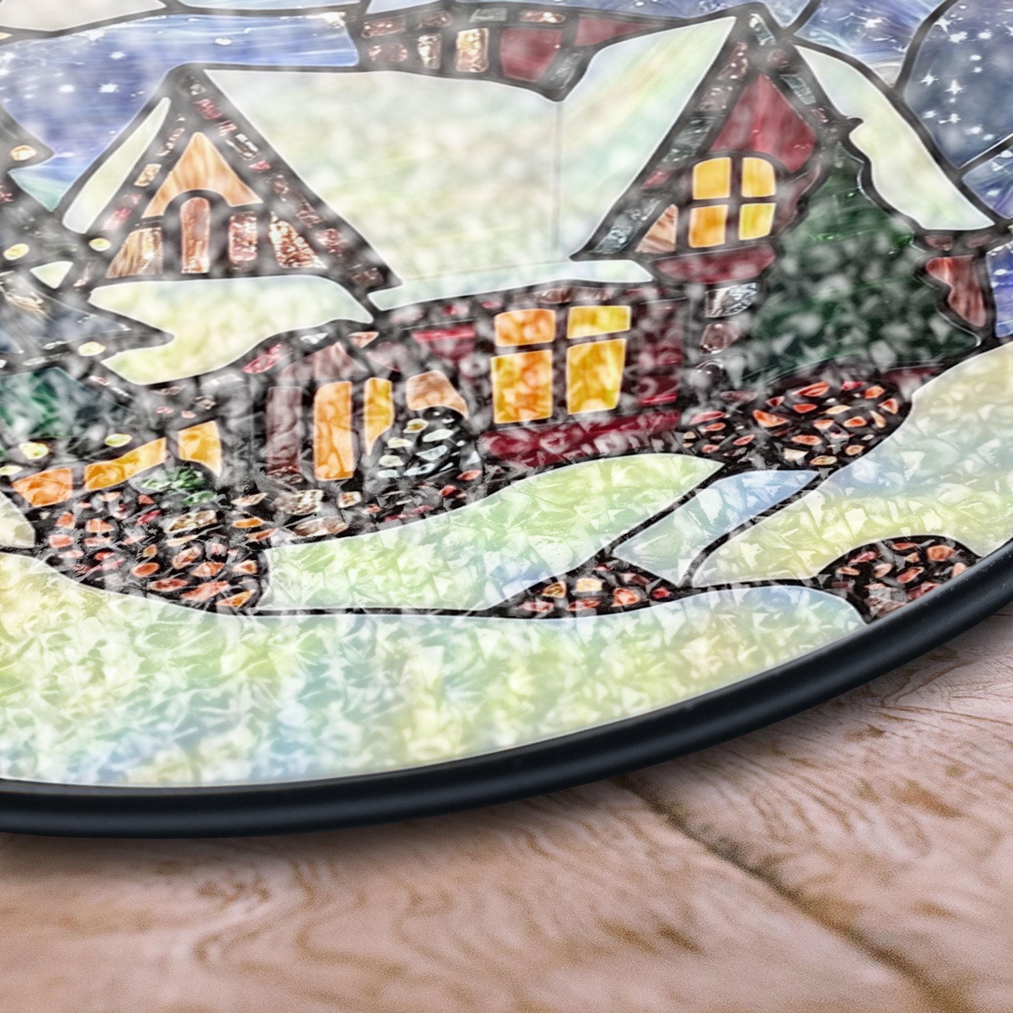 Acchiappasole In Vetro Colorato 24,9 Cm - Scena Invernale Con Montagne E Alberi - Decorazione Da Finestra - 3