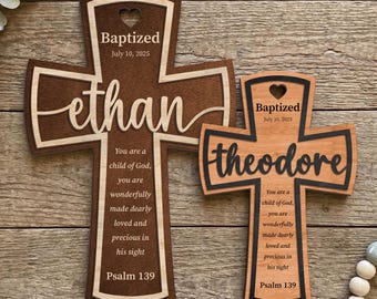 Personalized Baptism Cross Name Sign, Custom Baby Christening Gift, Psalm 139 Cross, Religious Nursery Decor, Baptized Keepsake