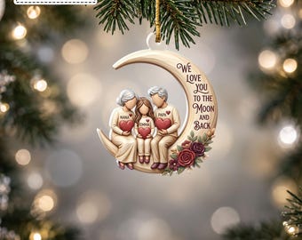 Custom Grandparents Granddaughter Sitting on Moon Hearts Bauble, We Love You To The Moon And Back Pendant, Gift for Grandparents
