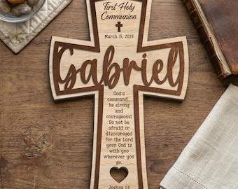 Custom First Holy Communion Cross with Name, Personalized Catholic Gift, Religious Keepsake Cross, Christian Wall Decor