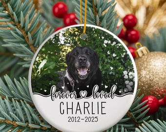 Adorno conmemorativo para mascotas, foto personalizada, recuerdo para siempre, decoración navideña de cerámica personalizada, regalo para dueños de perros