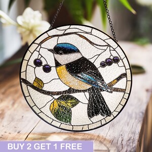 Stained Glass Chickadee Suncatcher - Beautiful Window Hanging, Perfect Birthday Gift or Mother&#39;s Day Present for Bird Lovers