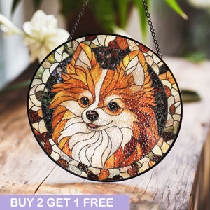 Pomeranian Stained Glass Panel – Adorable Dog Art Decor with Vibrant Colors, Perfect for Pomeranian Lovers