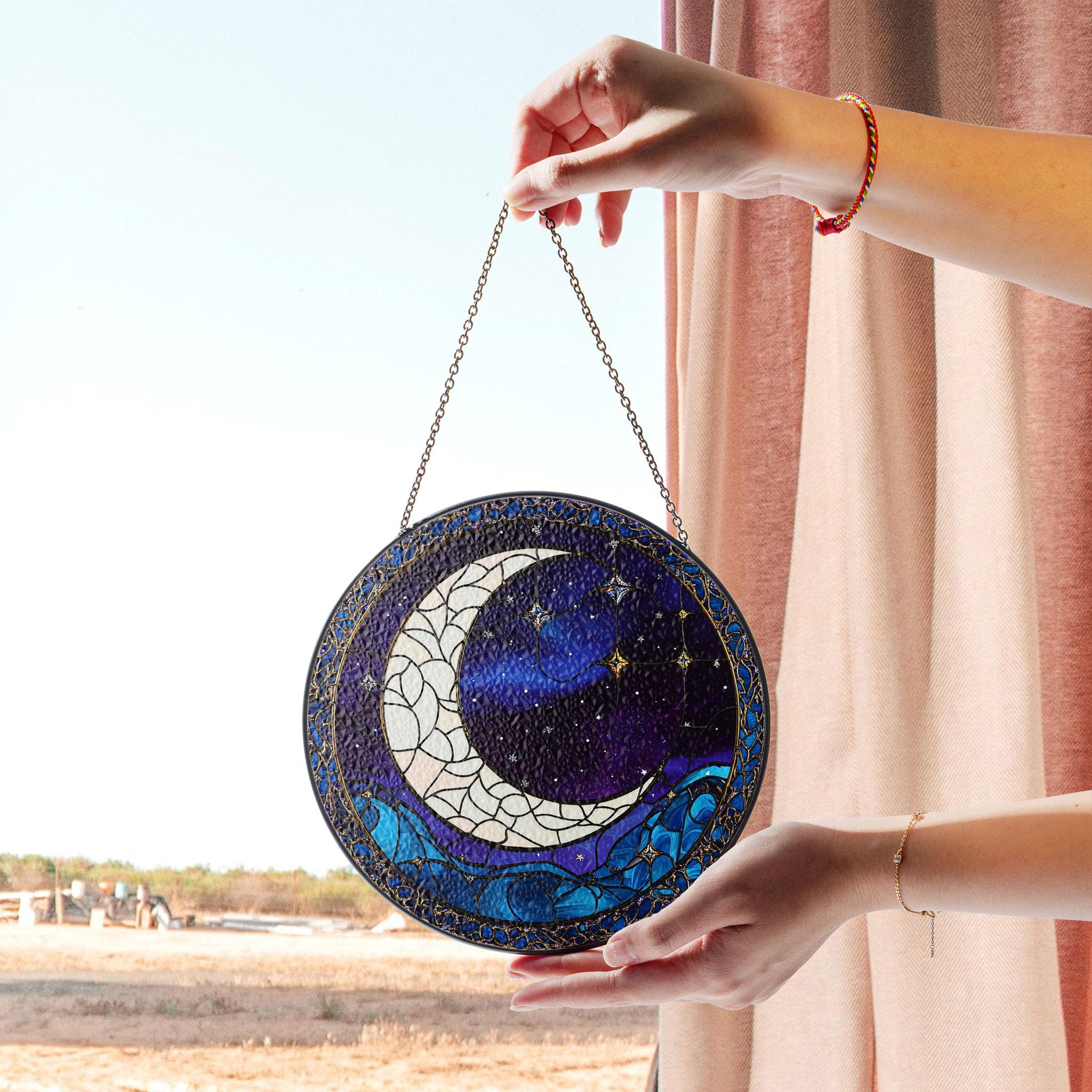 三日月と星空のステンドグラスパネル（窓や壁の装飾用） - Etsy 日本