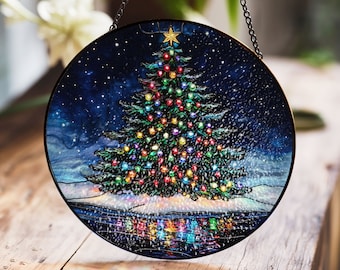 Christmas Tree Stained Glass Suncatcher, Holiday Window Art, Colorful Tree Decor, Festive Holiday Theme, Perfect Gift for Christmas Lovers