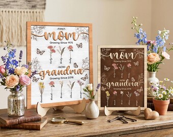 Personalized First Mom to Grandma Frame, Custom Birth Flower Sign, Mothers Day Gift, Family Flower Names Art, Grandma Keepsake