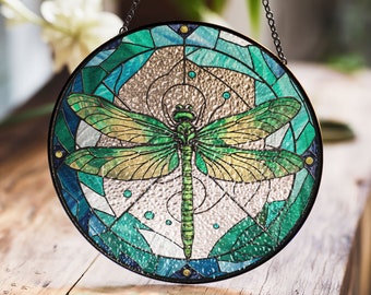 Dragonfly Green Stained Glass, Dragonfly Stained Glass, Hanging Dragonfly, Dragonfly Suncatcher, Gift For Her, Gift For Mom