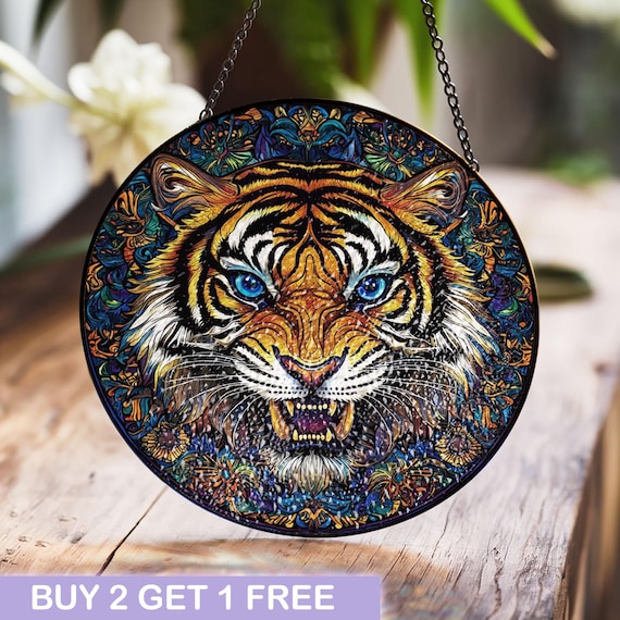 鮮やかな虎のステンドグラスの窓掛け - 野生動物アート装飾 - Etsy 日本