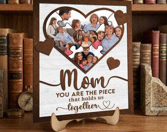 Personalized Family Photo Puzzle Frame, Custom Heart Collage for Mom, Mother’s Day Gift, Unique Mom Picture Frame Keepsake