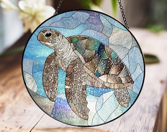 Suspension de vitrail tortue de mer, décoration côtière d'inspiration océanique