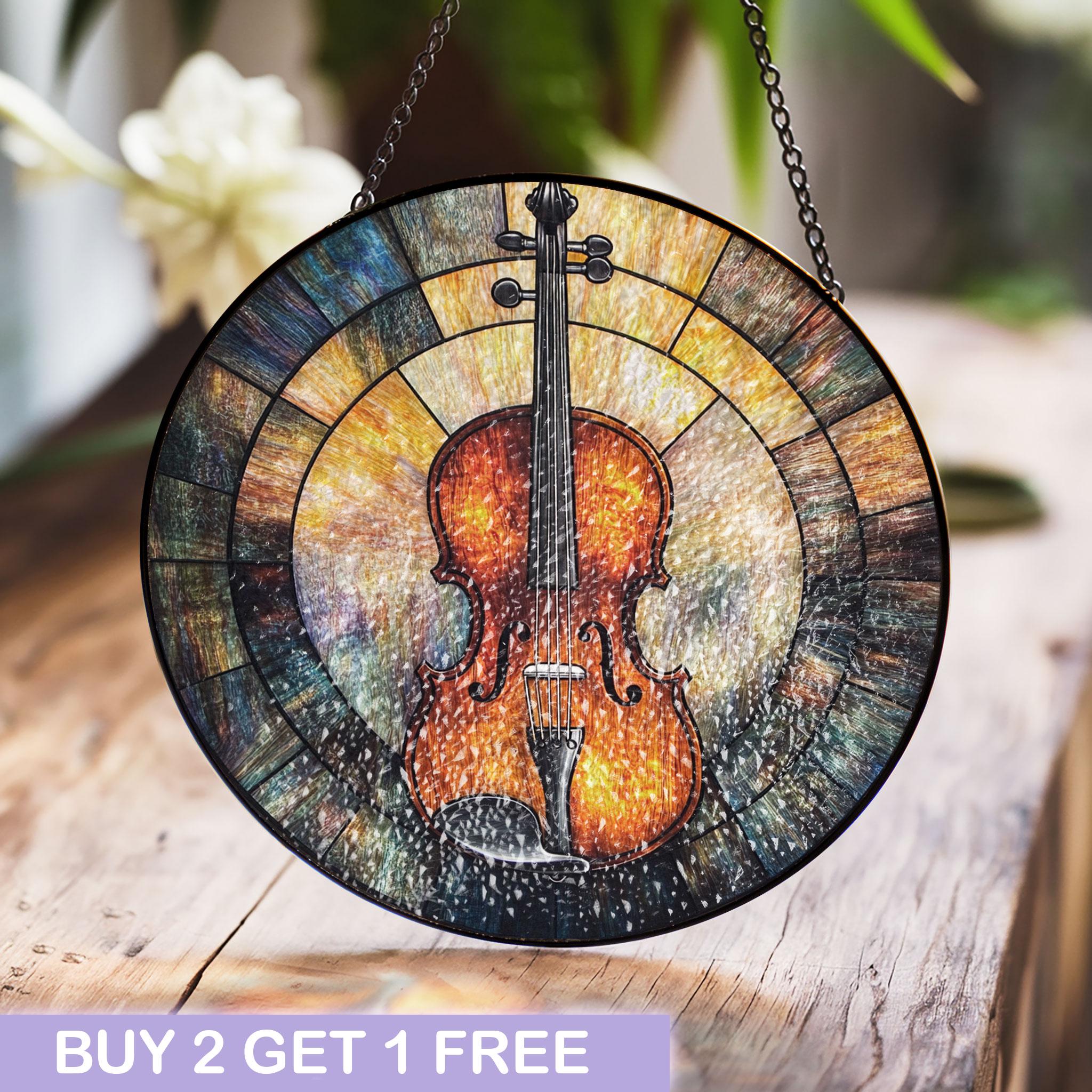 Violin Stained Glass Suncatcher, Classical Music Window Art