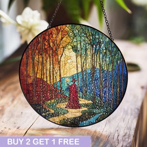 Wizard in the Woods Stained Glass - Fantasy Decor