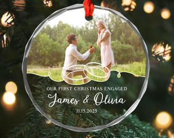 Engagement Christmas Ornament, Custom Proposal Photo Keepsake, Romantic Ring Theme, Wedding Gift, Couple Gift, Christmas Decor