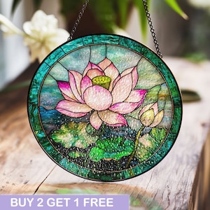 Acchiappasole in vetro colorato a forma di loto - Elegante decorazione da appendere alle finestre e da parete, regalo perfetto per mamme, donne e amanti del loto. Decorazione per la casa
