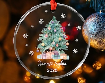 Personlig julgransprydnad, festlig högtidsdekoration, akvarellstil, glasmaterial, för par, julklapp