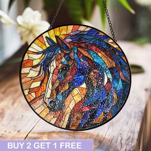 Stained Glass Suncatcher Horse Decor – Colorful Window Hanging Art with Majestic Horse and Vibrant Colors