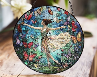 Stained Glass Beauty Ballet Girl Suncatcher, Ballerina Window Hanging, Ballet Lover Gift, Elegant Suncatcher for Dancers