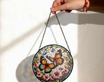 蝶と花のステンドグラスアート – 蝶好きのための、自然にインスパイア