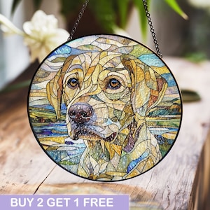 Labrador Stained Glass Art Panel – Beautiful Dog Decor with Natural Landscape for Home or Gift