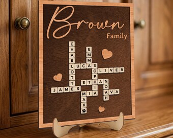 Personalized Family Crossword Frame, Custom Name Puzzle Art, Scrabble Style Family Sign, Housewarming Gift, Family Keepsake Decor